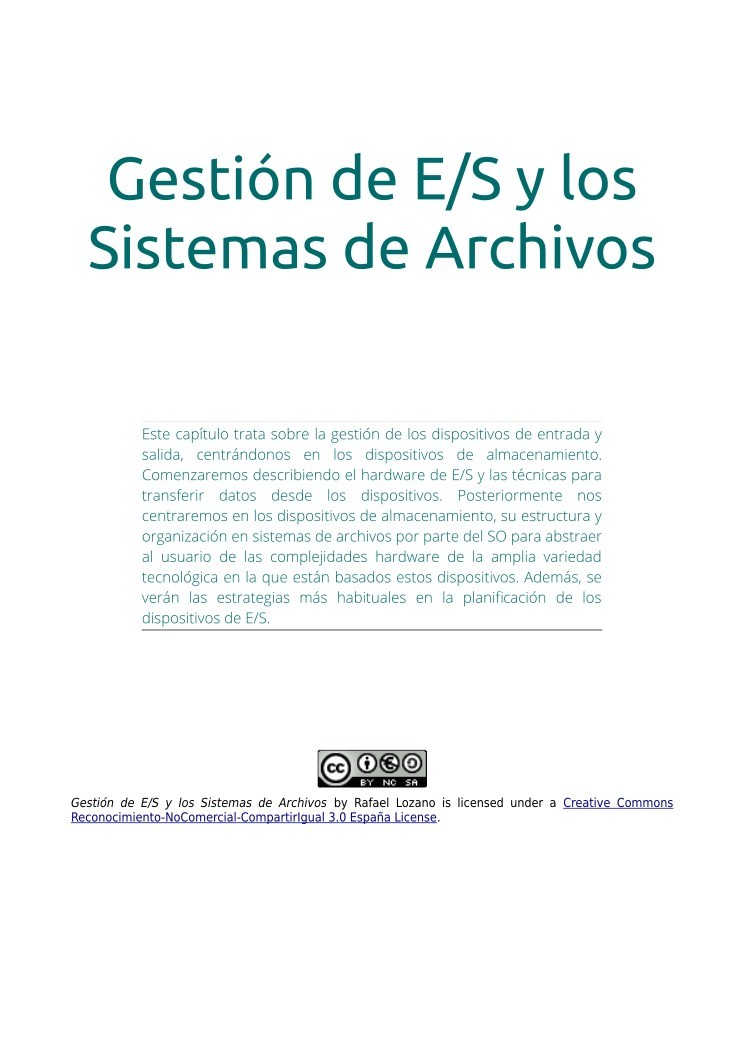 Imágen de pdf Gestión de Entrada/Salida y los Sistemas de Archivos